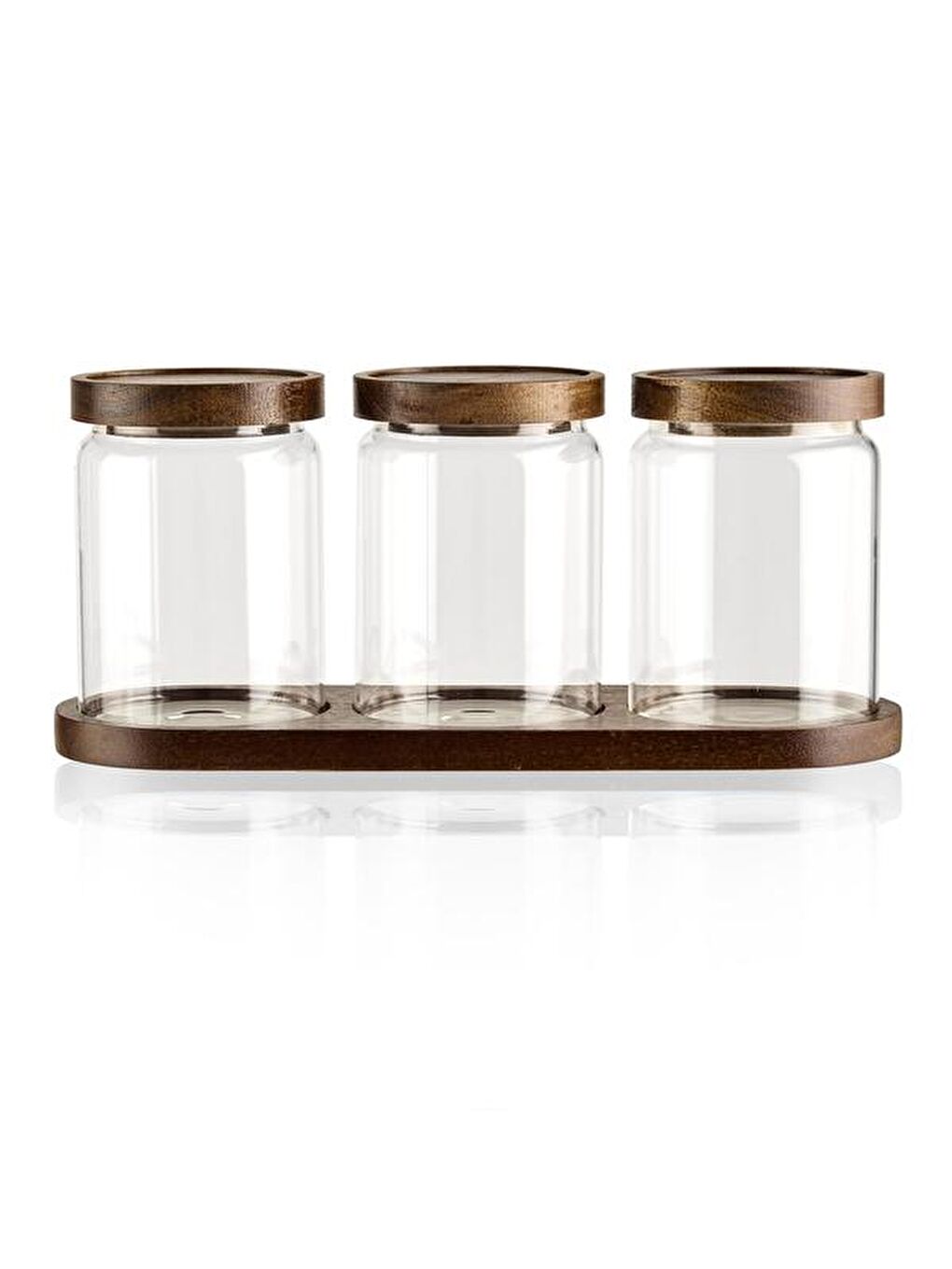 Stantlı 3'lü Cam Baharatlık - Şeffaf / Kahverengi - 400 ml-2