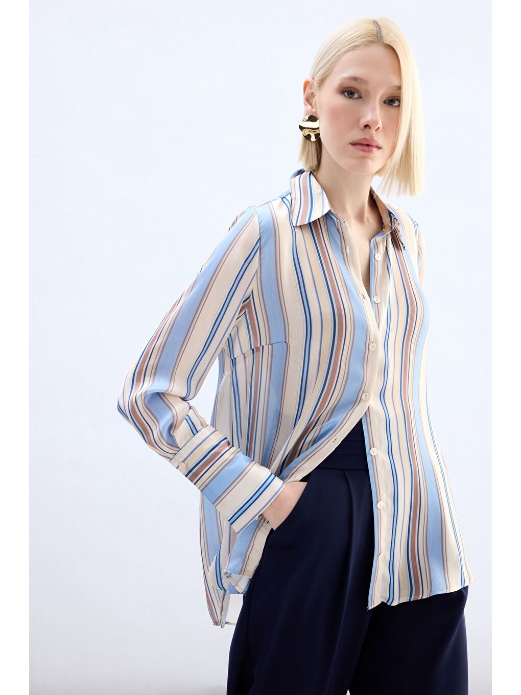 Renkli Çizgili Gömlek - Bebe Mavi-4