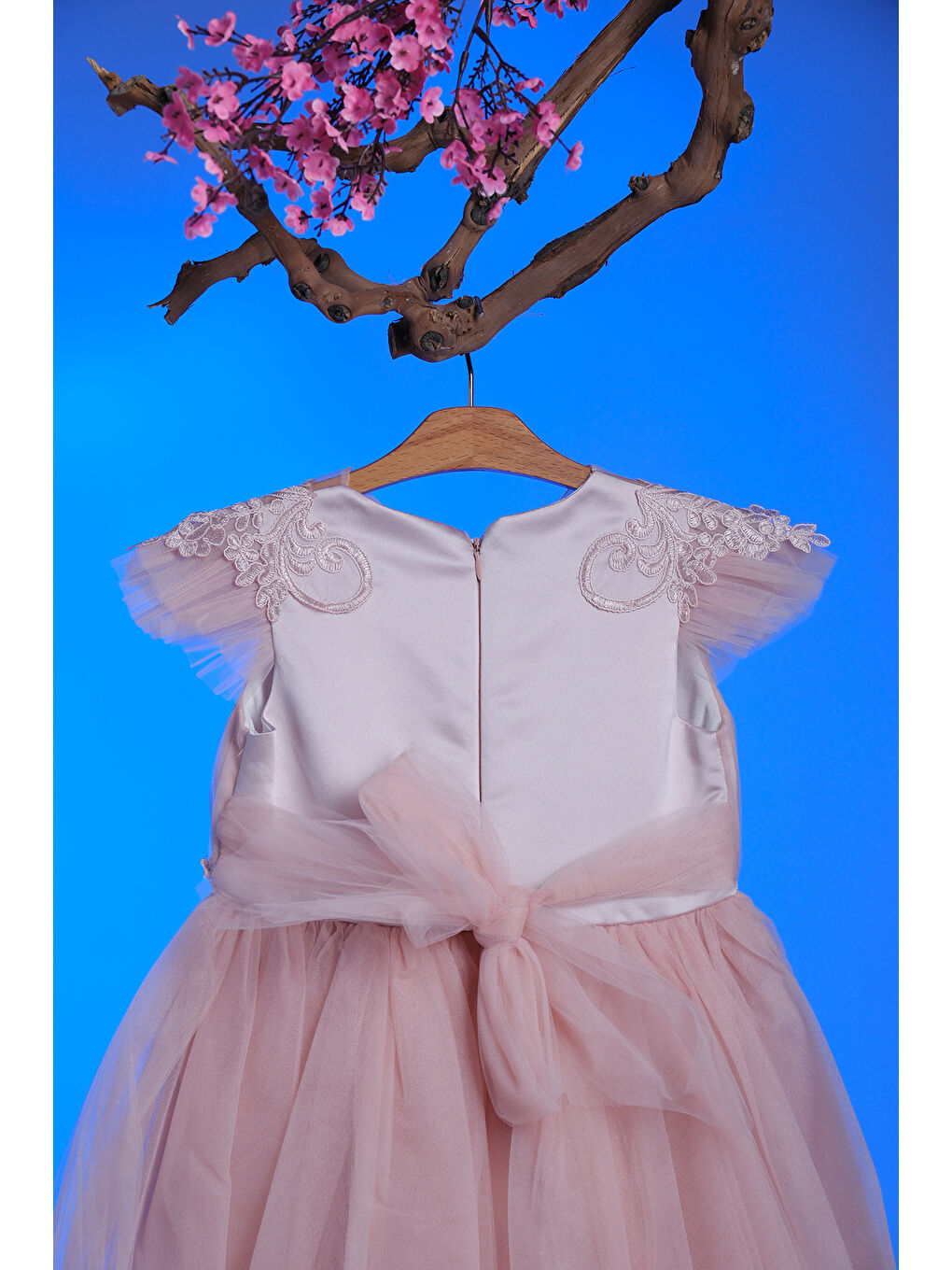 Pembe Beli ve Omuzu İşleme Detaylı Kız Çocuk Abiye ABY.2287-4