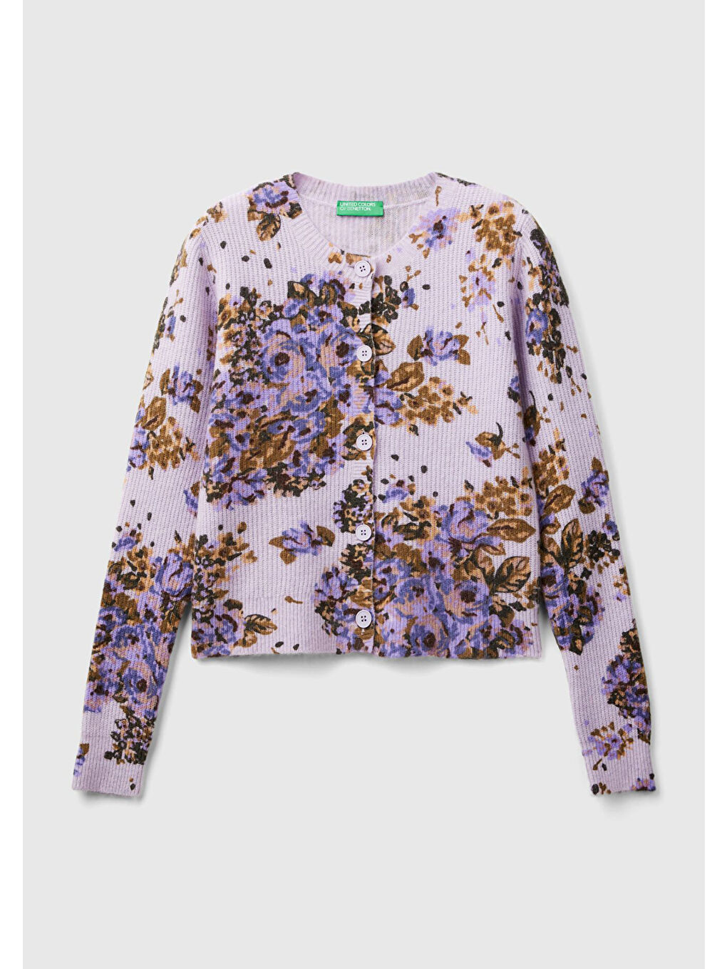 Kadın Lila Yün Karışımlı Tamamı Çiçek Desenli Bisiklet Yaka Kısa Hırka-2