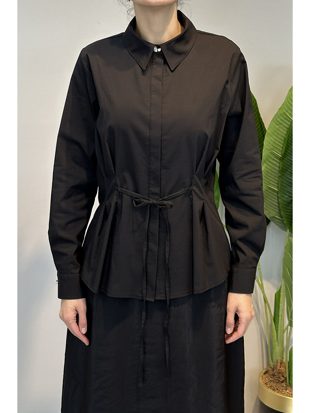 Bağlama Detaylı Gömlek 19515 Siyah-1