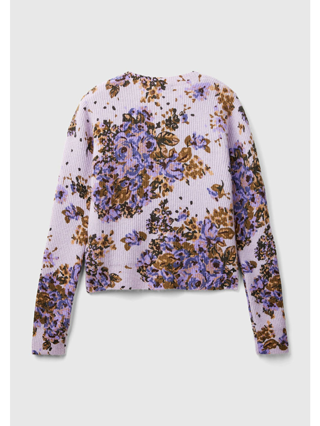 Kadın Lila Yün Karışımlı Tamamı Çiçek Desenli Bisiklet Yaka Kısa Hırka-4