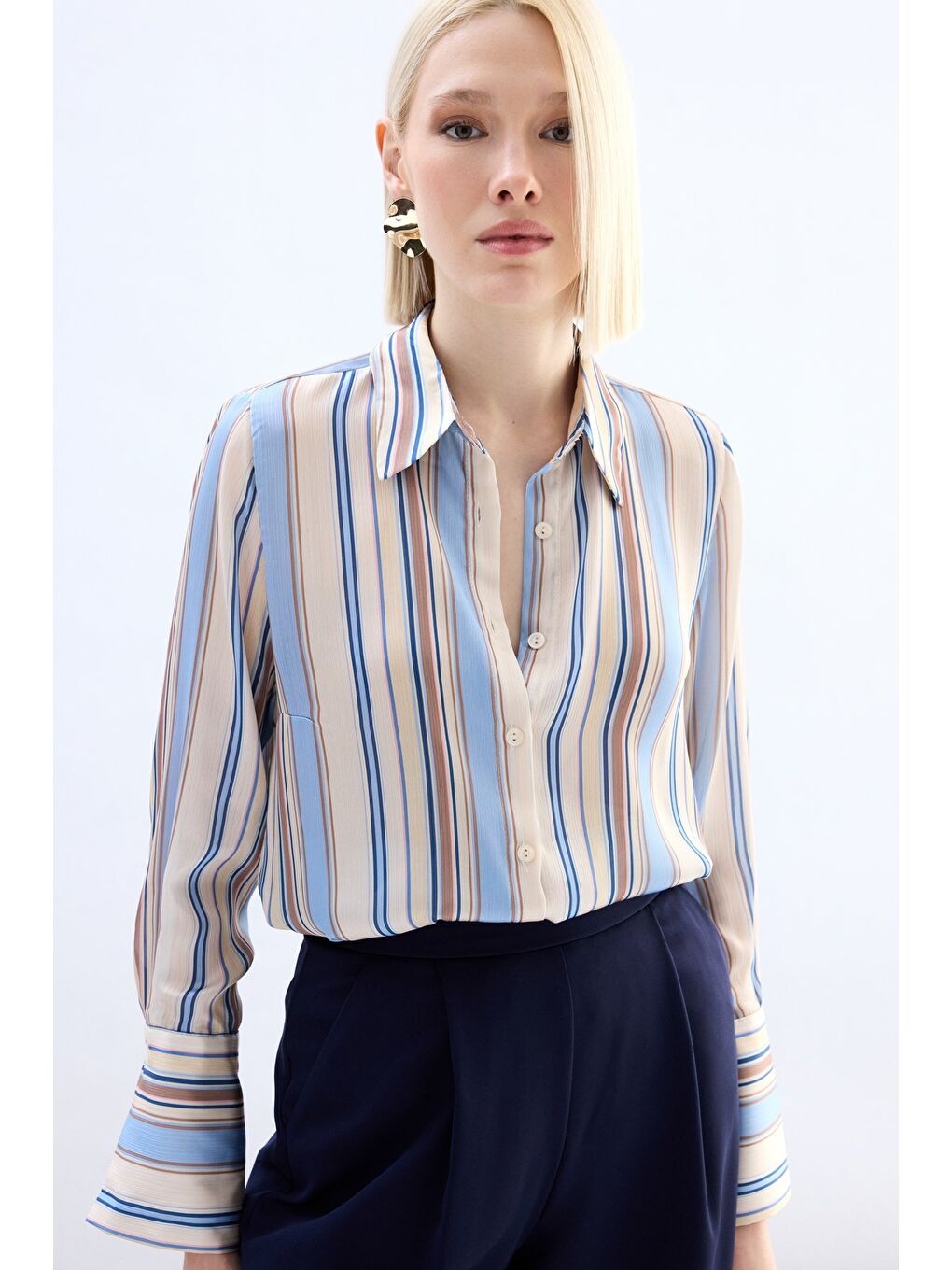 Renkli Çizgili Gömlek - Bebe Mavi-5