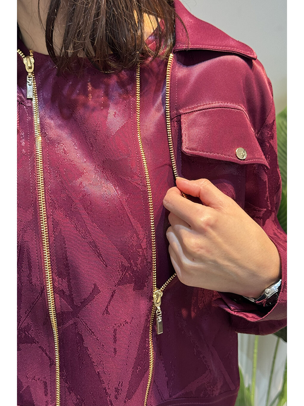 Kadın Jakar Kumaş Elbise 5305 Bordo-2