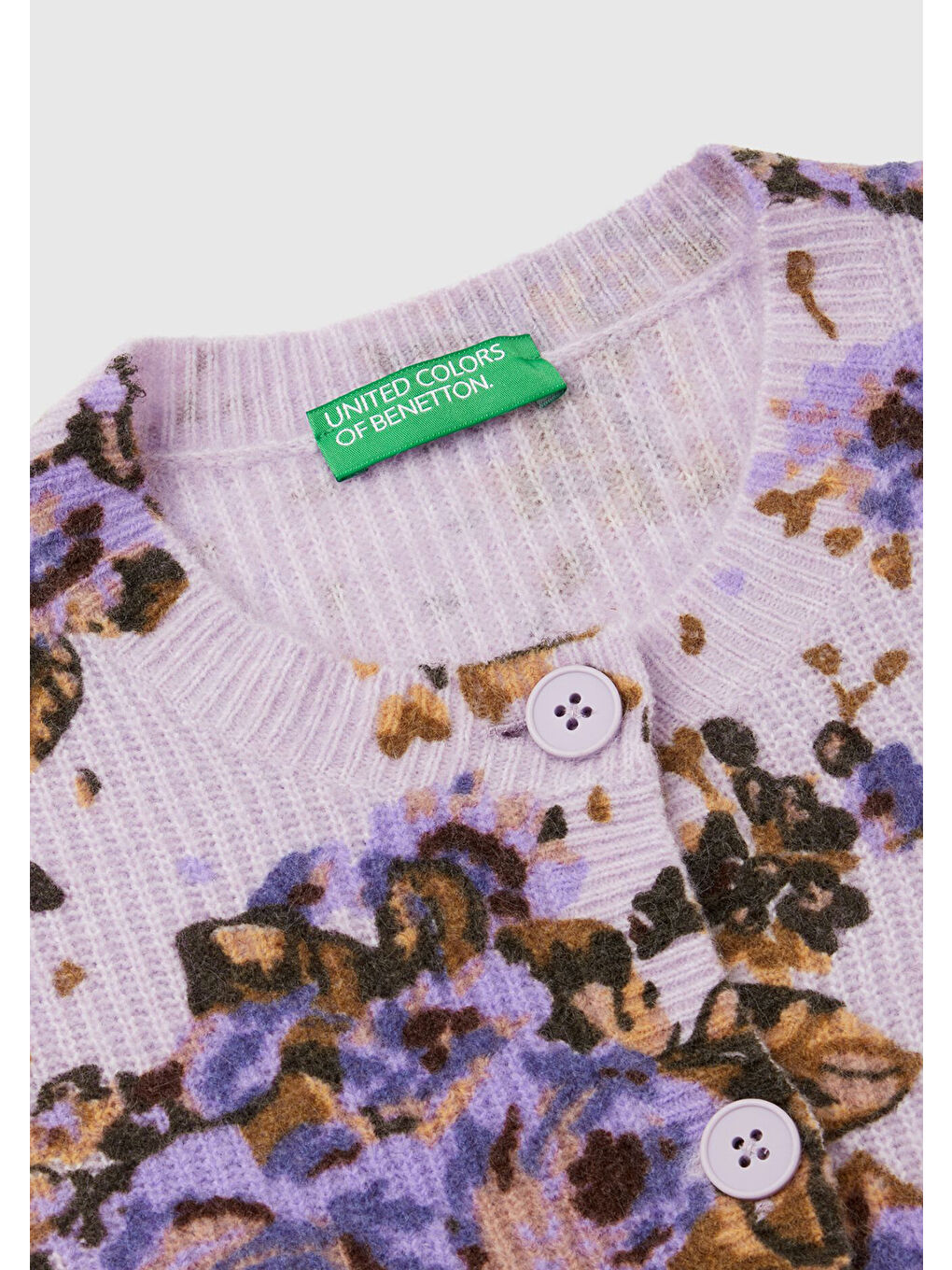 Kadın Lila Yün Karışımlı Tamamı Çiçek Desenli Bisiklet Yaka Kısa Hırka-5