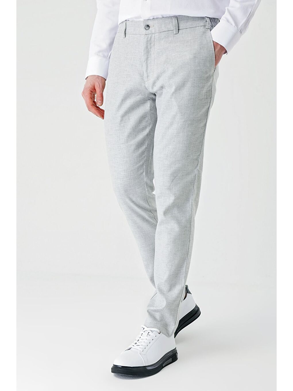 Gri Keten Lastikli Yandan Cepli Casual Comfort Fit  Erkek Pantolon 1003240159