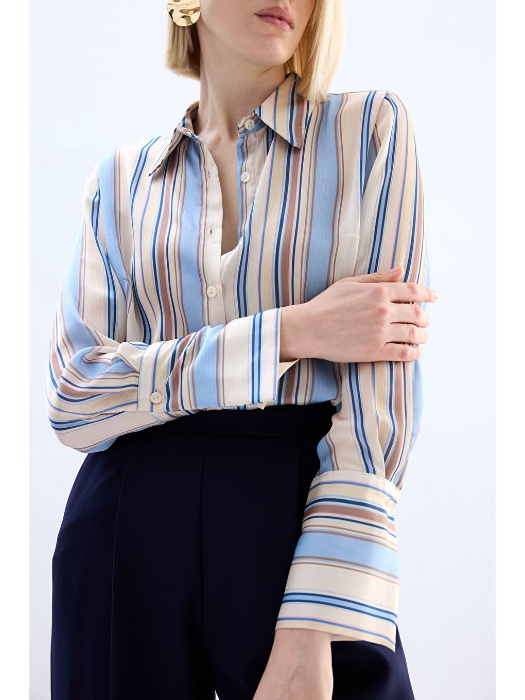 Renkli Çizgili Gömlek - Bebe Mavi-6