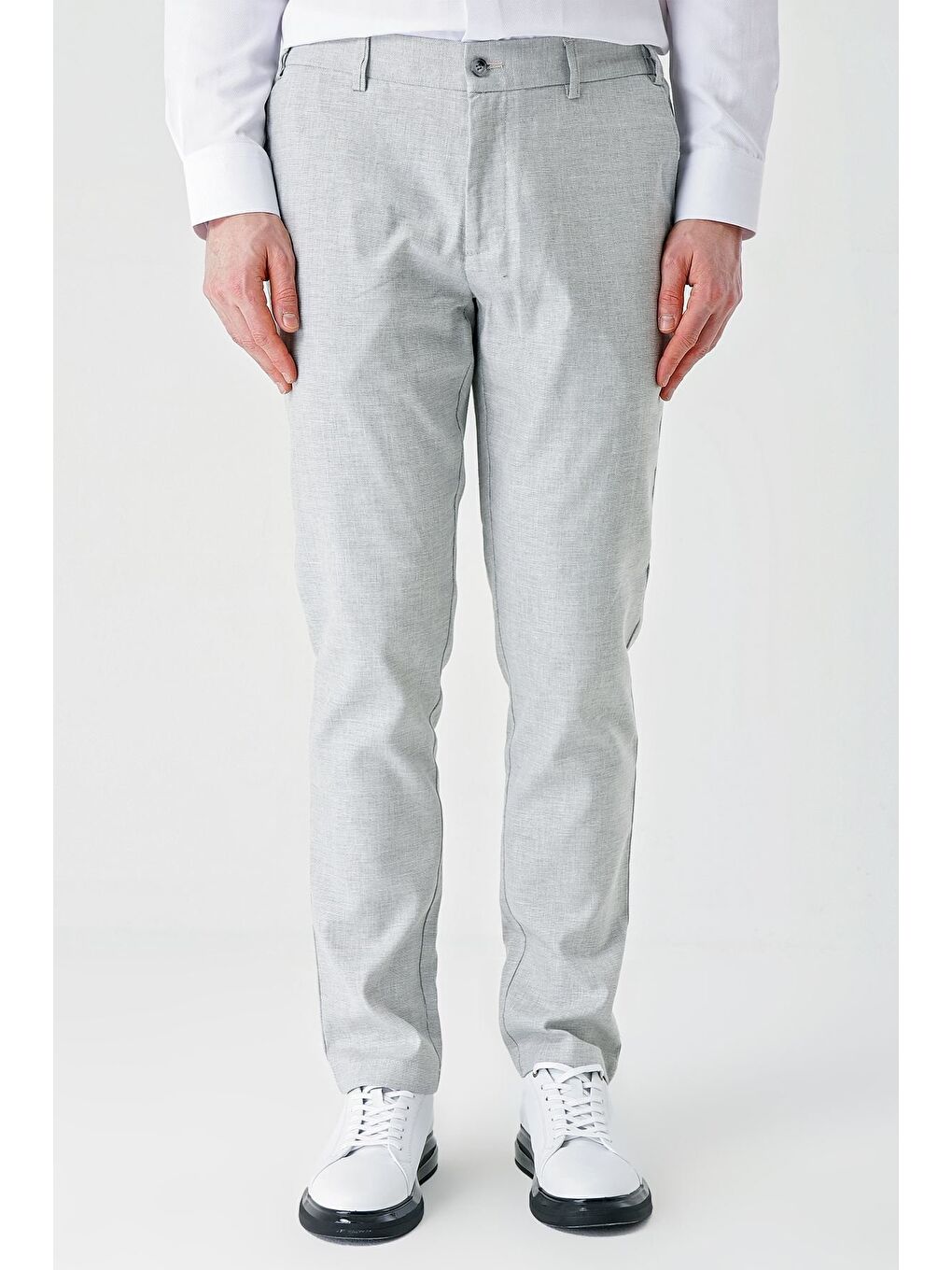 Gri Keten Lastikli Yandan Cepli Casual Comfort Fit  Erkek Pantolon 1003240159-1