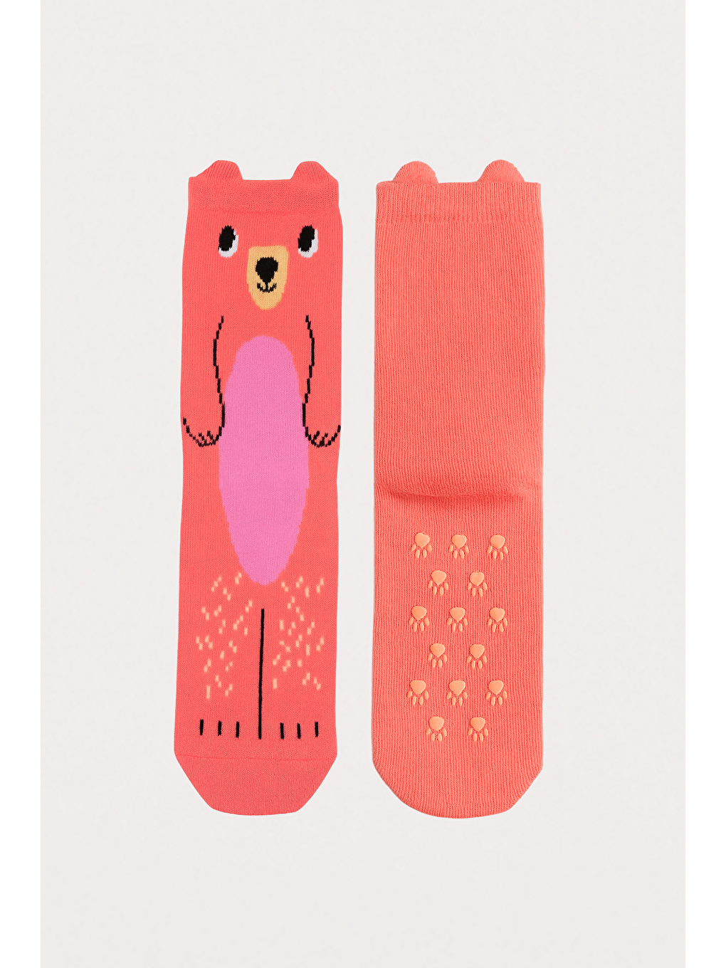 Kız Çocuk Ayıcık Desenli 2'Li Kutulu Soket Çorap Pembe-2