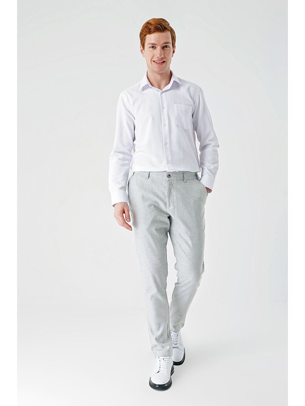 Gri Keten Lastikli Yandan Cepli Casual Comfort Fit  Erkek Pantolon 1003240159-2