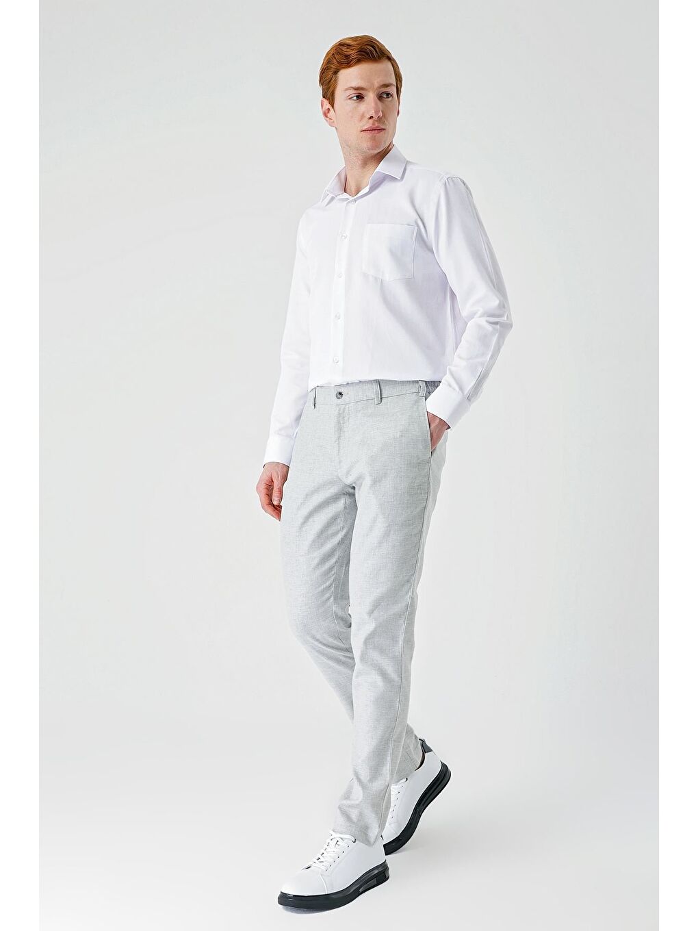 Gri Keten Lastikli Yandan Cepli Casual Comfort Fit  Erkek Pantolon 1003240159-3