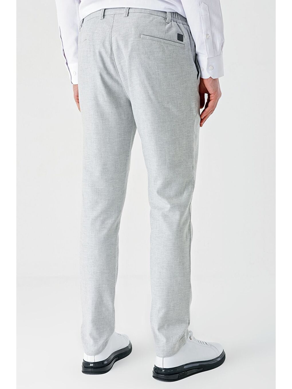 Gri Keten Lastikli Yandan Cepli Casual Comfort Fit  Erkek Pantolon 1003240159-4