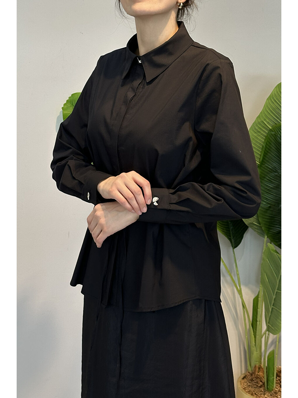 Bağlama Detaylı Gömlek 19515 Siyah-2