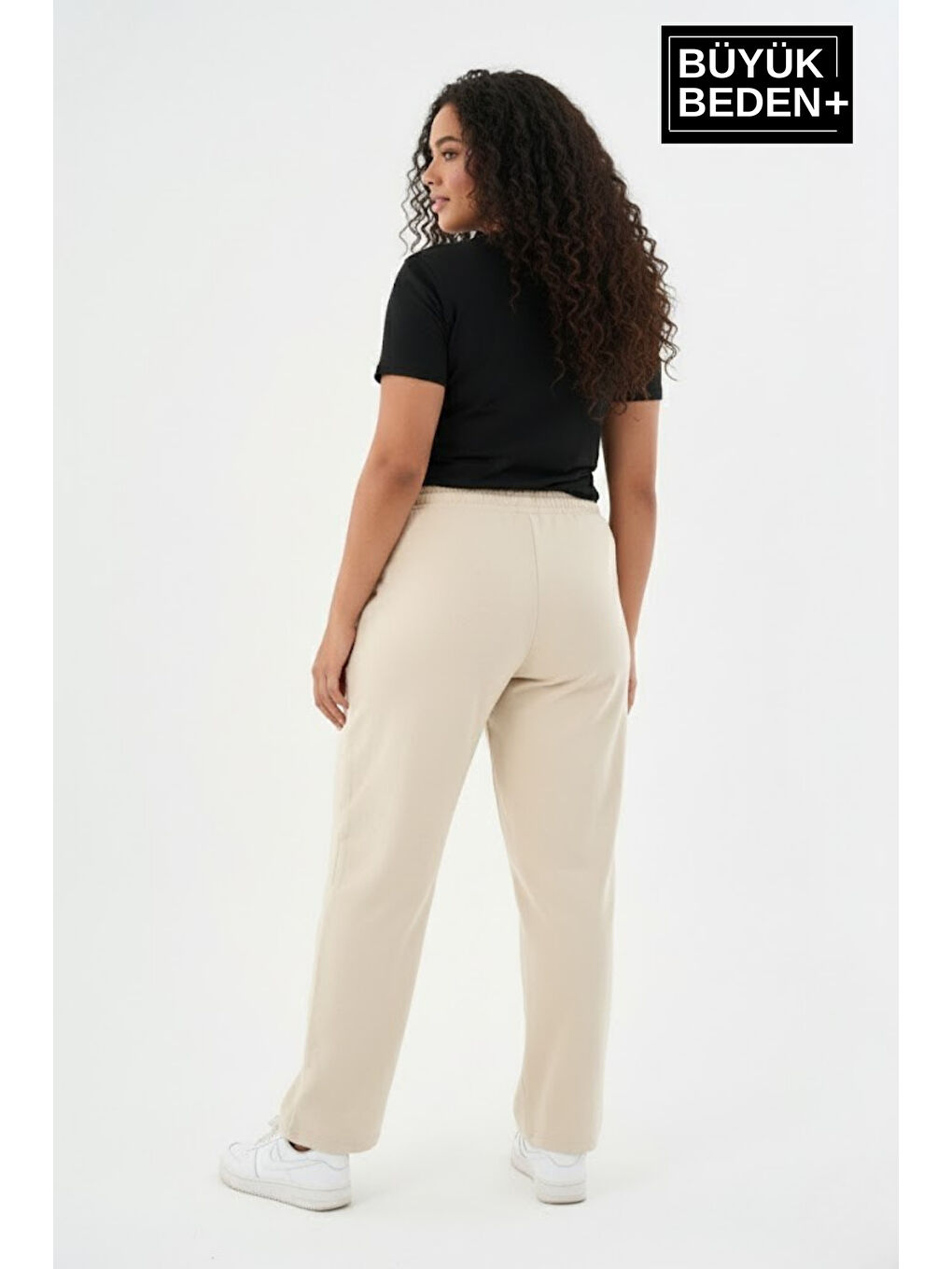 Bej Kadın Büyük Beden BROOKLYN Baskılı Rahat Kesim Lastikli Bel Paça Reçme Eşofman Altı SPR26EAK952-2-1