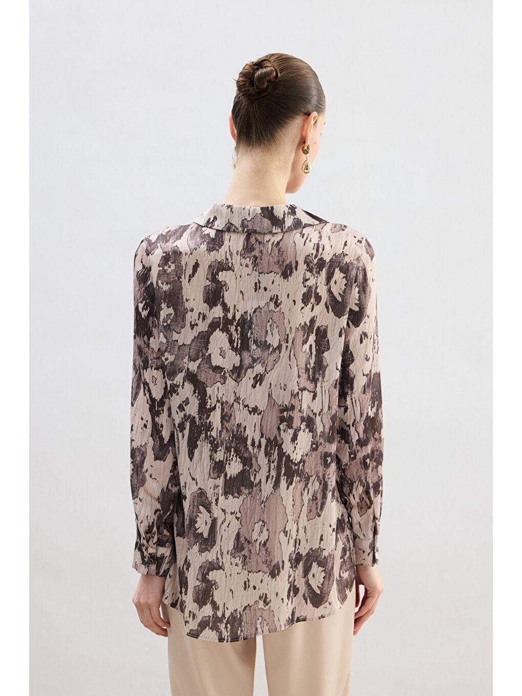 Kahverengi Desenli Düz Kesim Gömlek - Kahve-6