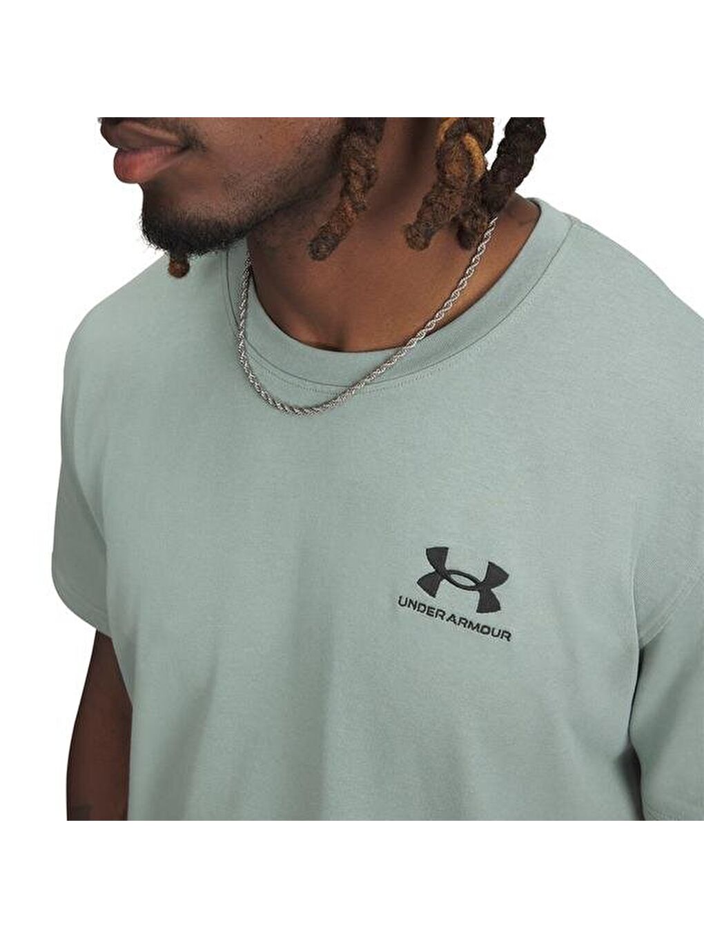 Logo Embroidered Heavyweight Erkek Yeşil Yuvarlak Yaka Tişört-1