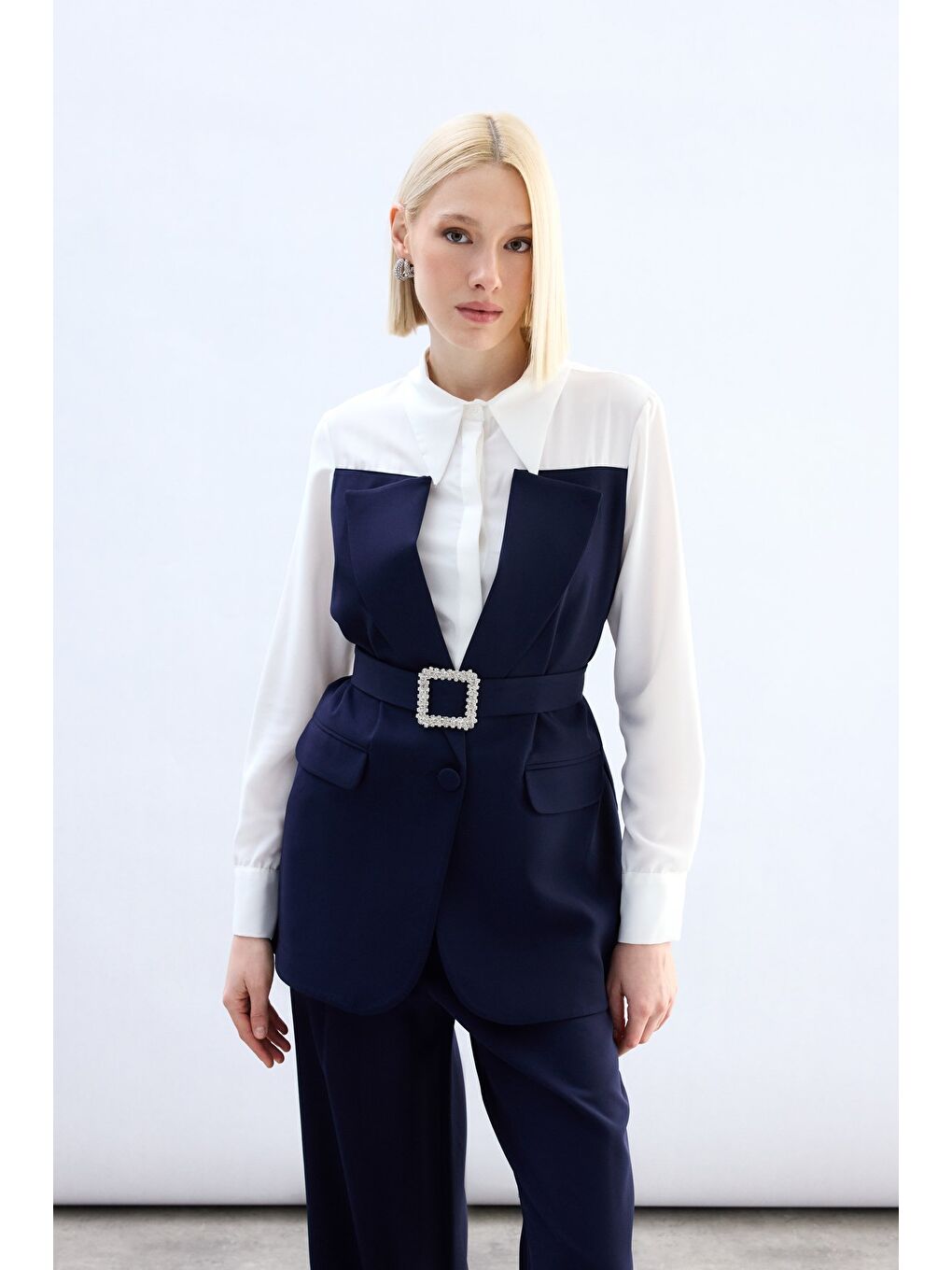 Ceket Görünümlü Gömlek - Lacivert-3