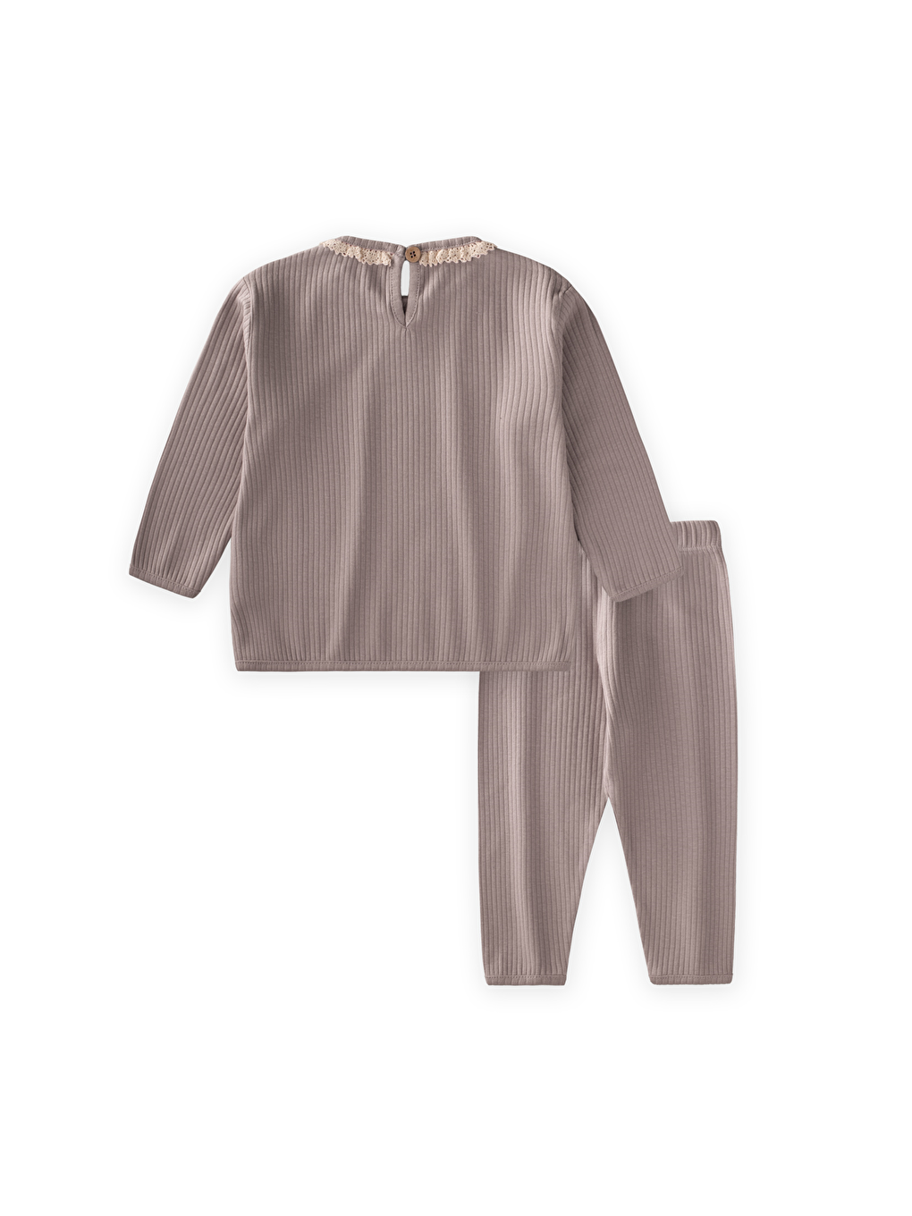 Bej Dantelli Uzun Kollu Mevsimlik Takım 0-3 Yaş Vizon-1