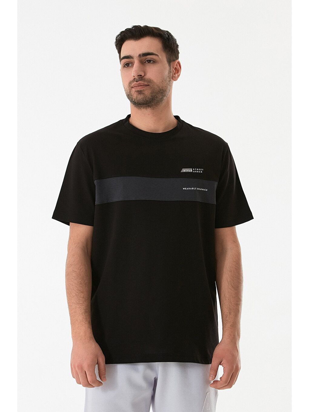 Siyah Wearable Graphıcs Yazı Baskılı Tişört-1