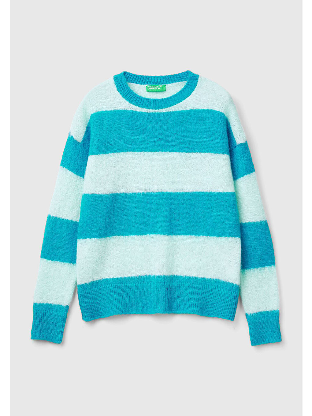 Kadın Mavi Alpaka Karışımlı Kalın Renk Bloklu Yuvarlak Yaka Kazak-2