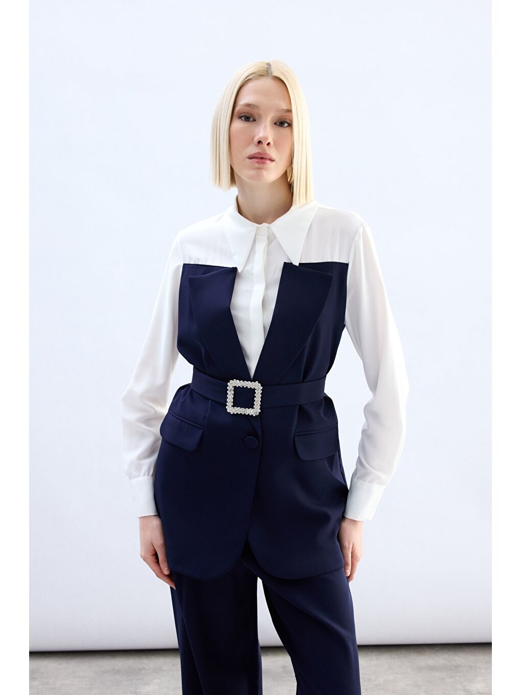 Ceket Görünümlü Gömlek - Lacivert-4