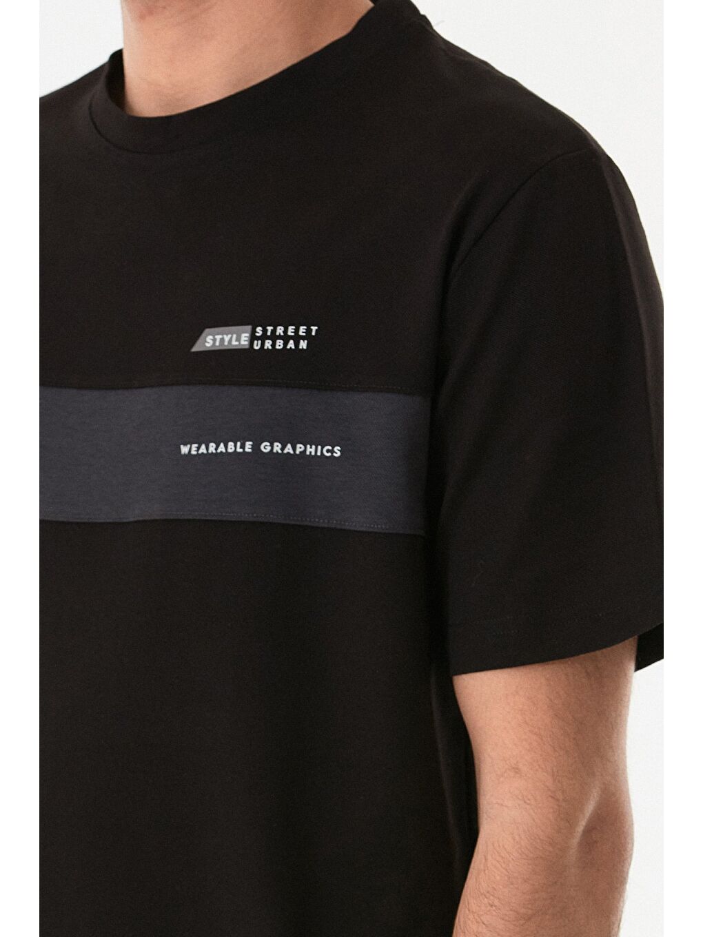 Siyah Wearable Graphıcs Yazı Baskılı Tişört-4