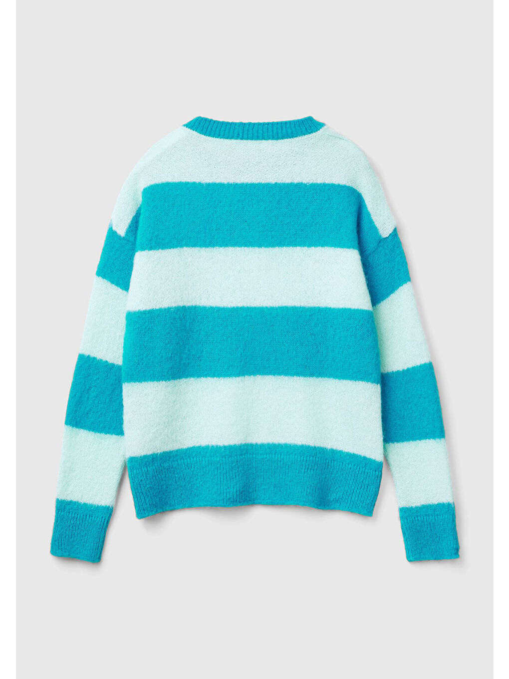 Kadın Mavi Alpaka Karışımlı Kalın Renk Bloklu Yuvarlak Yaka Kazak-4