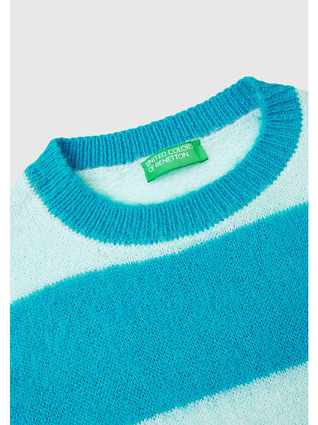 Kadın Mavi Alpaka Karışımlı Kalın Renk Bloklu Yuvarlak Yaka Kazak-5