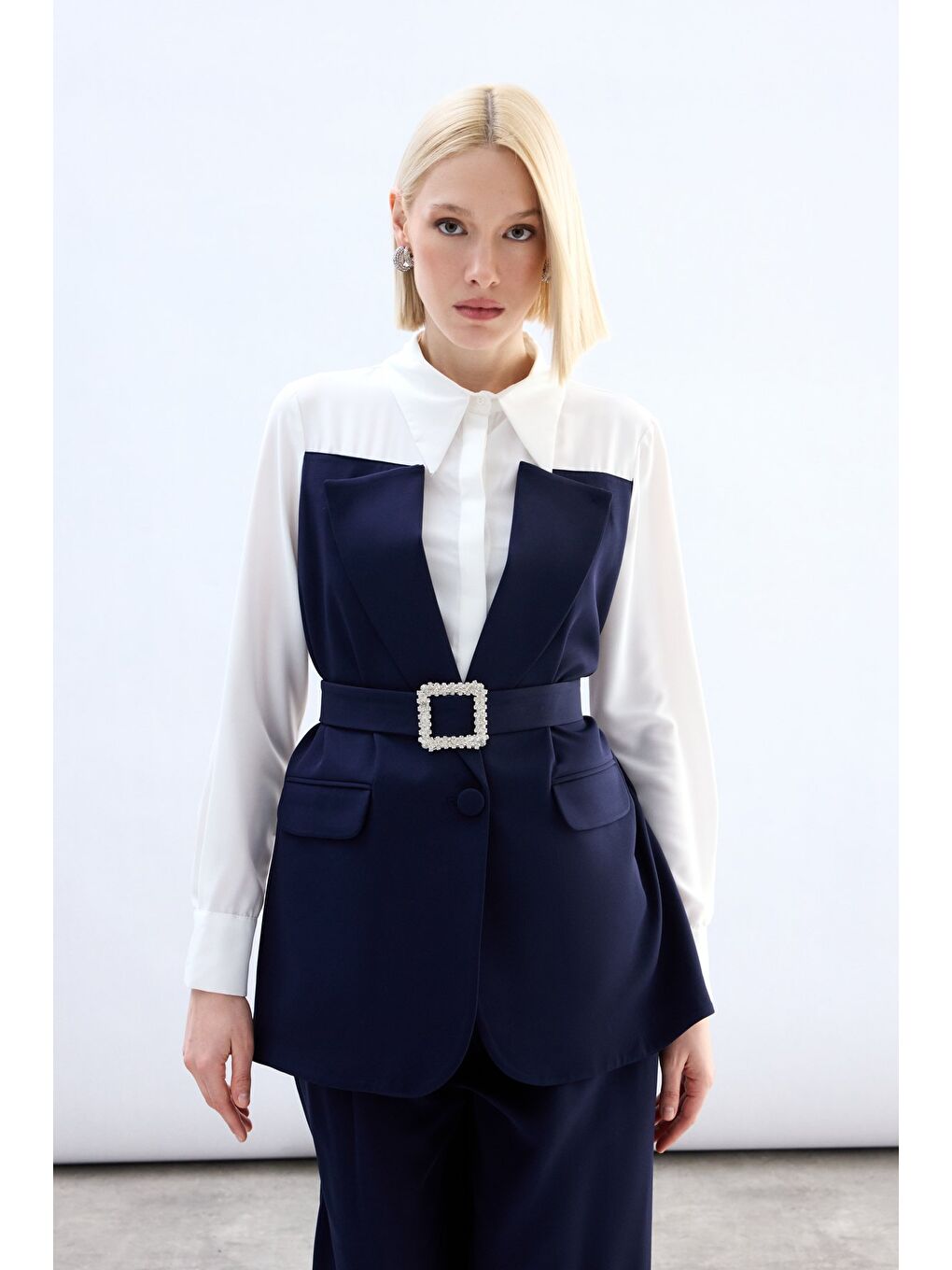 Ceket Görünümlü Gömlek - Lacivert-5