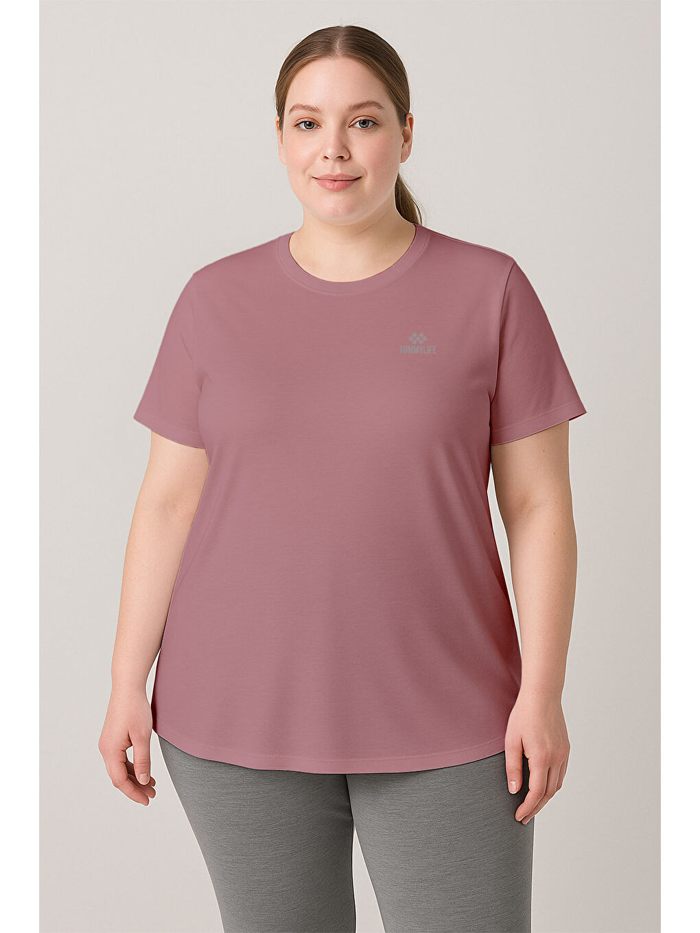 Rahat Form 2li Paket Koyu Gri-Gül Kurusu Battal Kadın T-Shirt - 97308-2