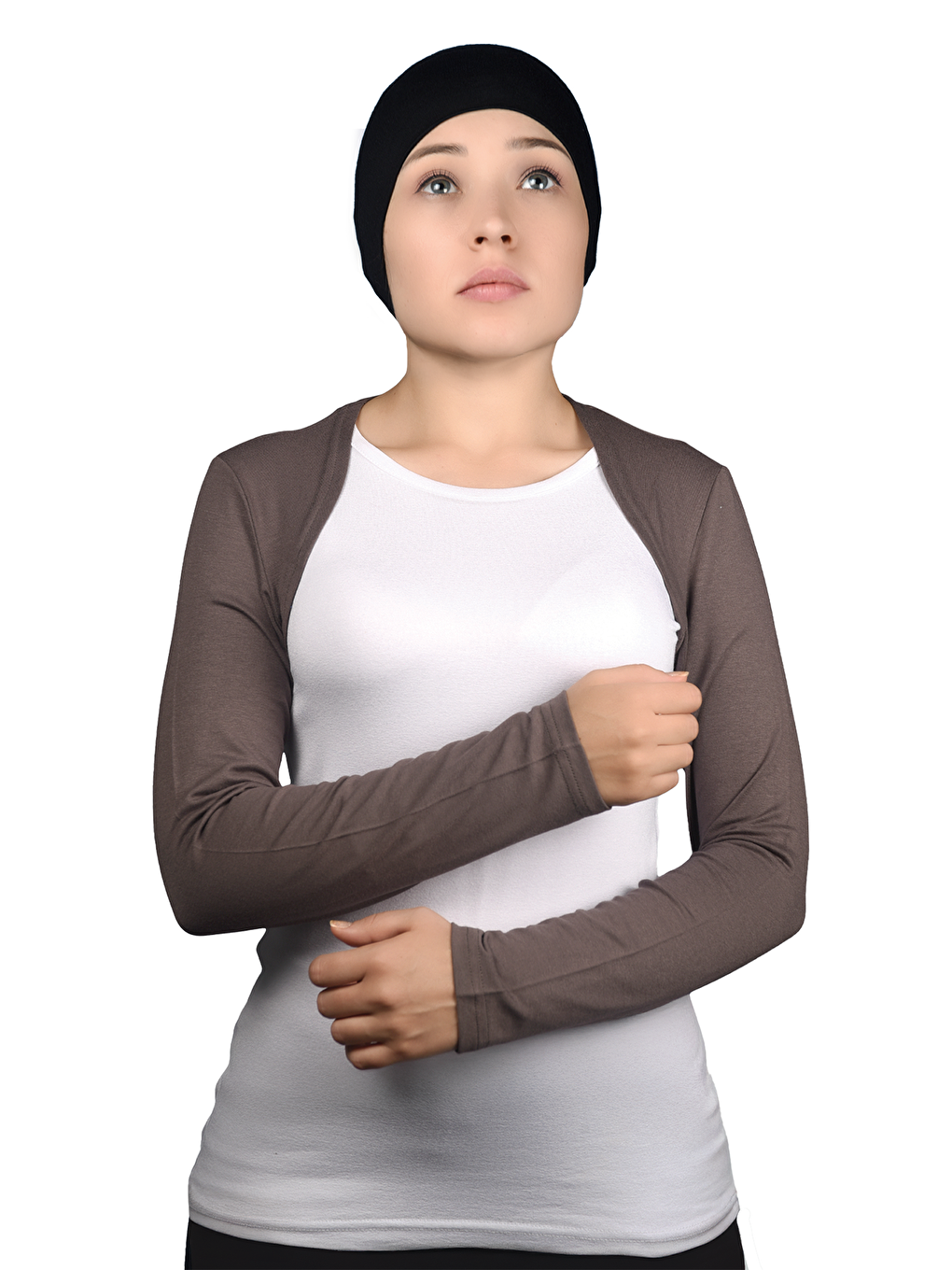 Kahverengi Uzun Kollu Tesettür Bolero-1