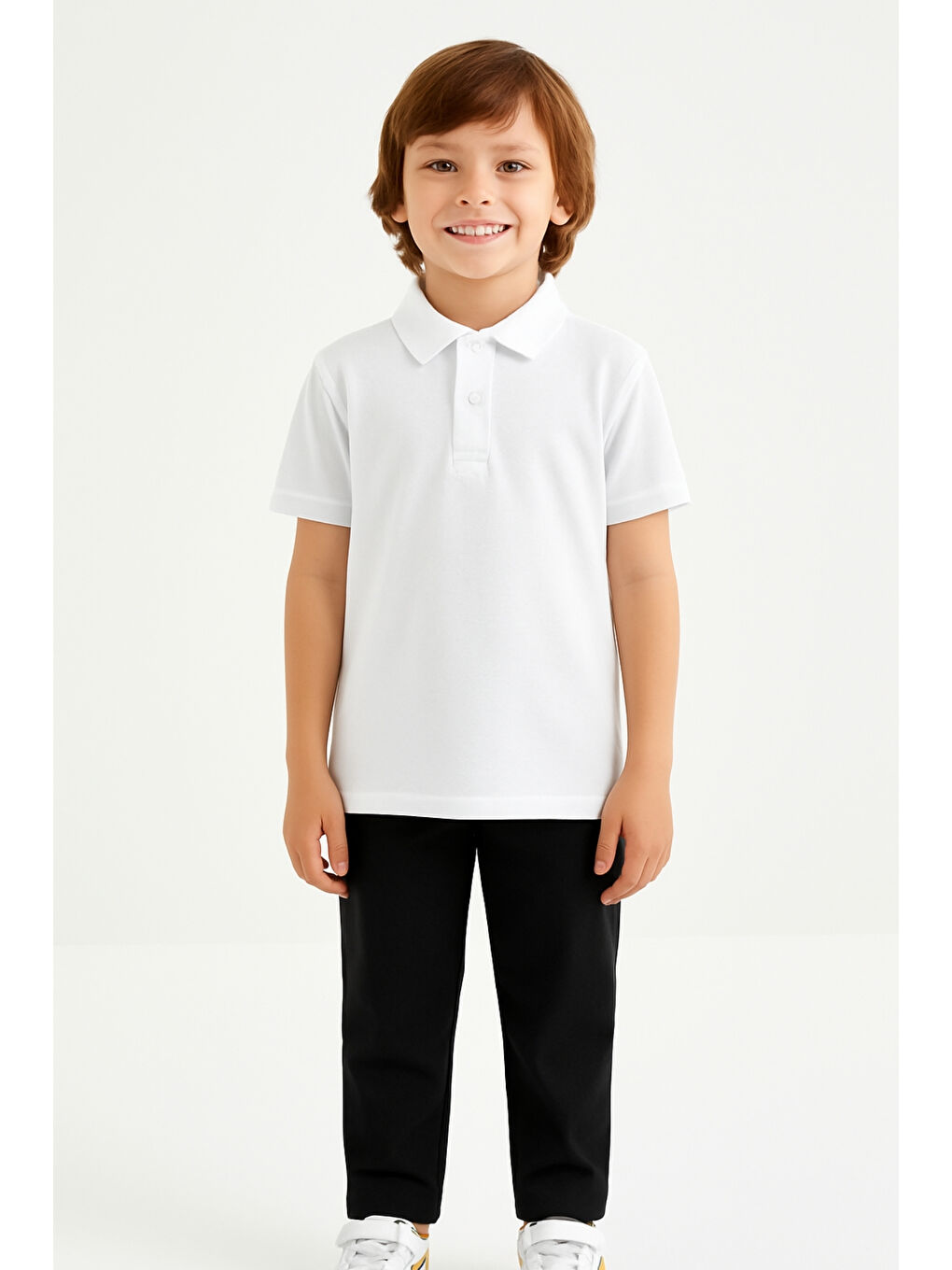 Beyaz Erkek Çocuk Polo Yaka Basic Kısa Kollu Okul Tişört AK-6050