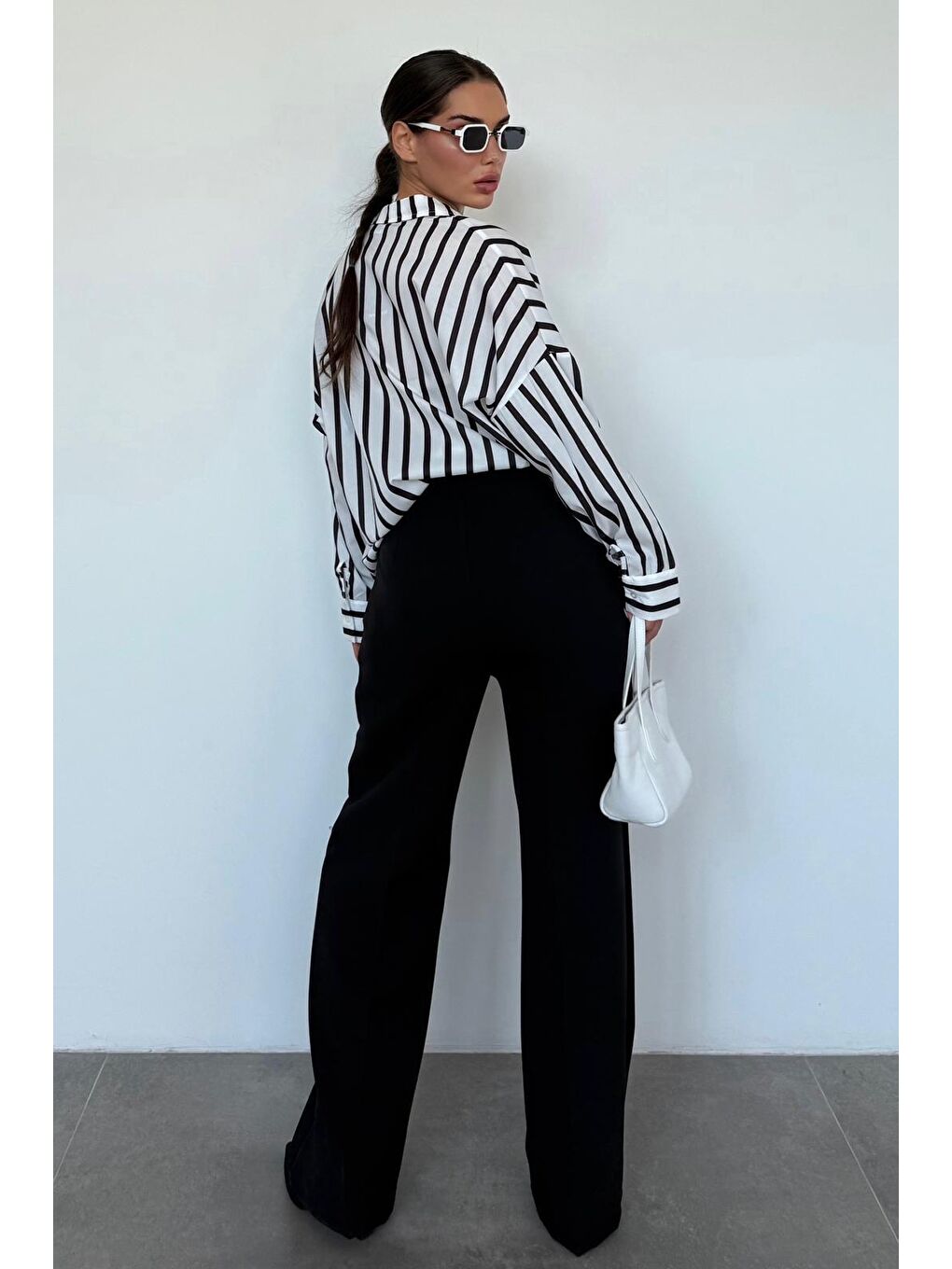 Siyah Yüksek Bel Kadın Palazzo Pantolon Mg2506-1