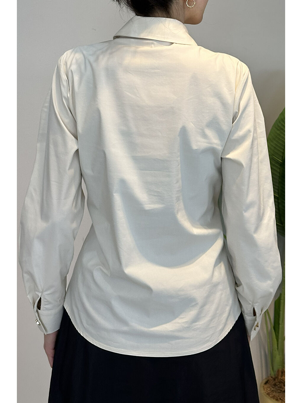 Bağlama Detaylı Gömlek 19515 Bej-3