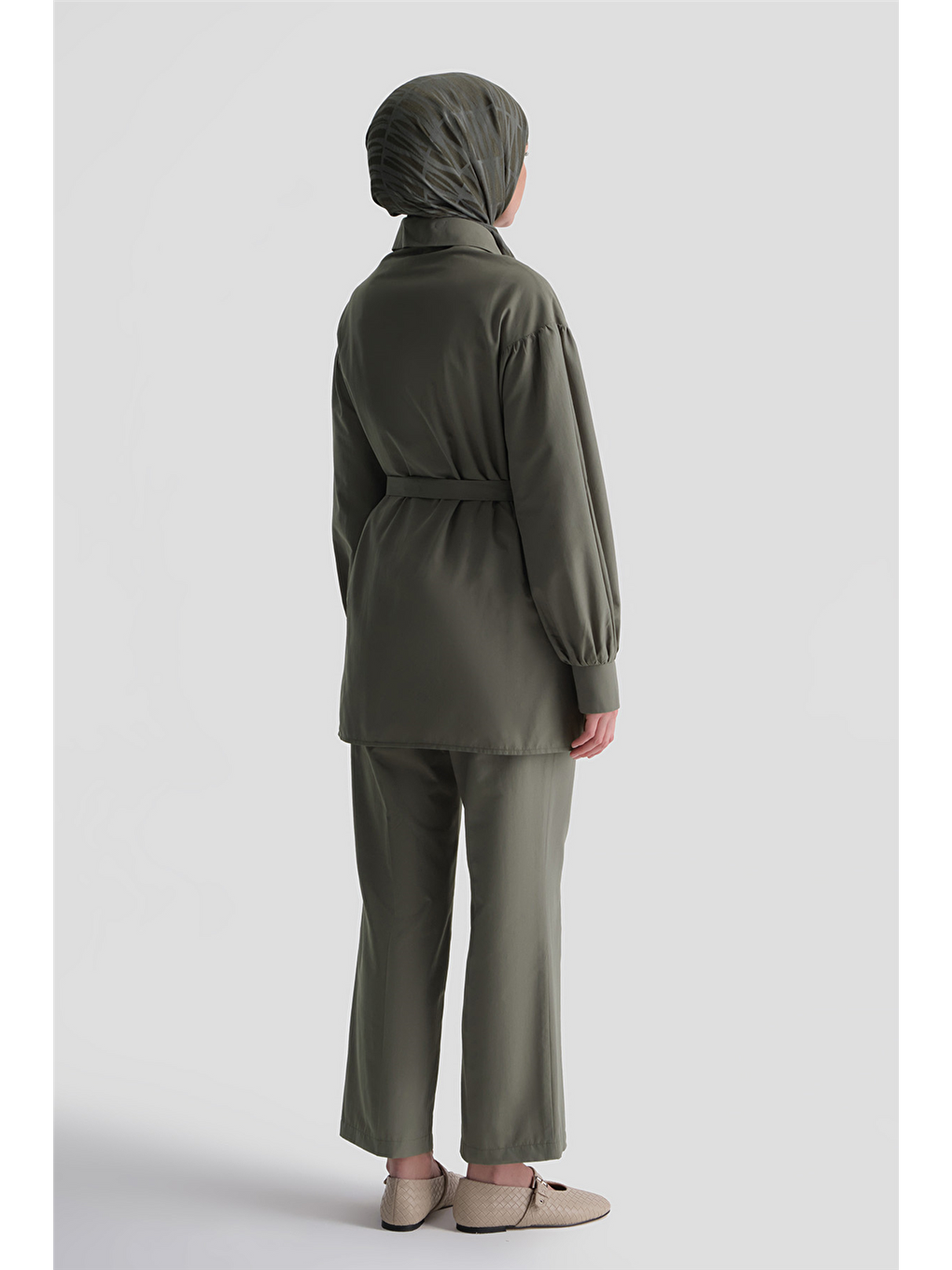 İşleme Detaylı Poplin Takım Haki-6