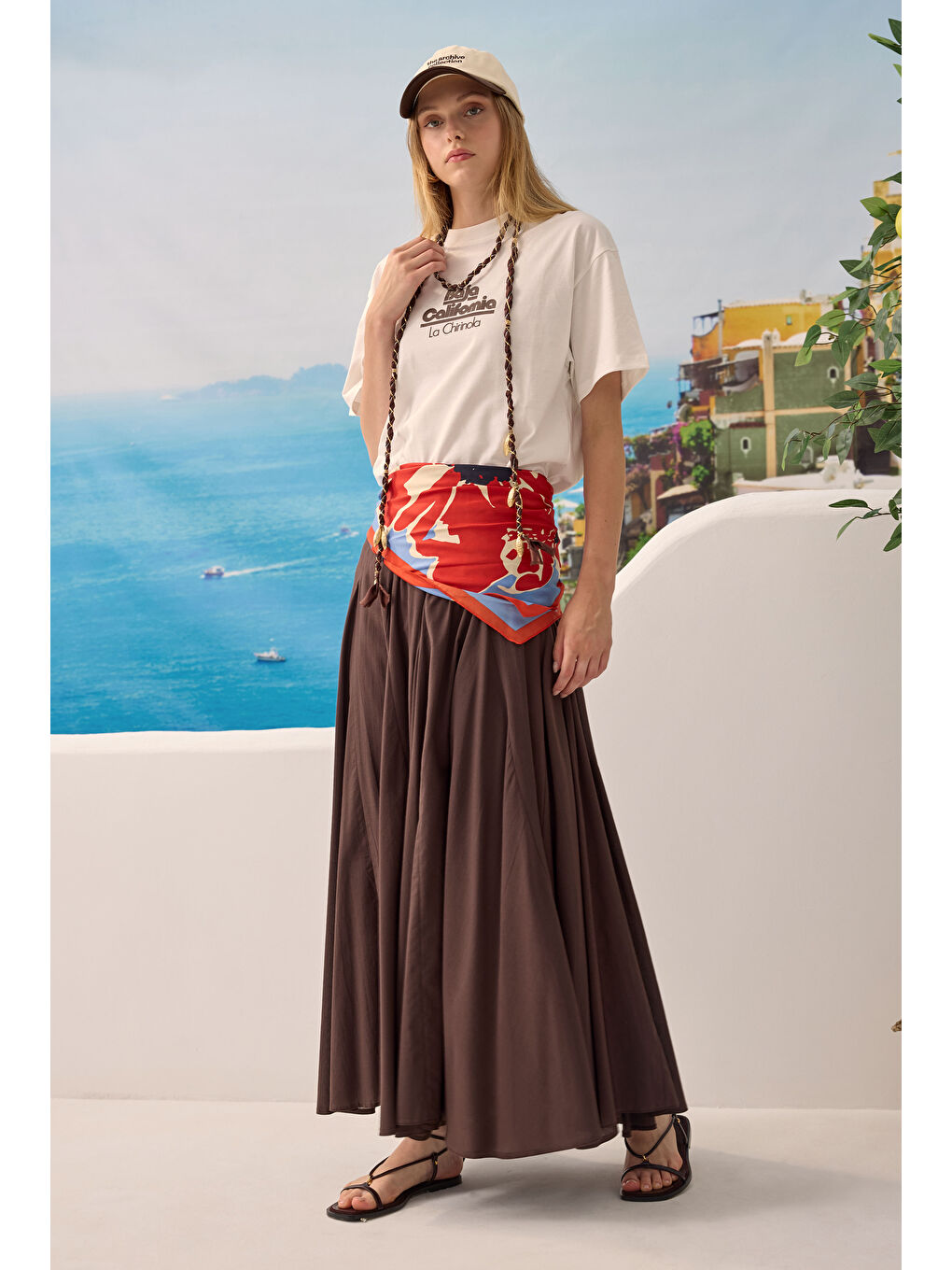 Kahverengi Bele Oturan Volanlı Etek Acı Kahve-2