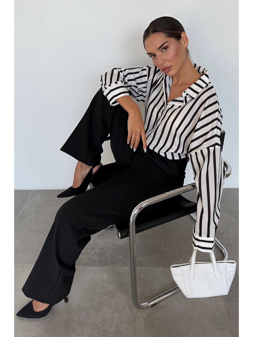 Siyah Yüksek Bel Kadın Palazzo Pantolon Mg2506-2