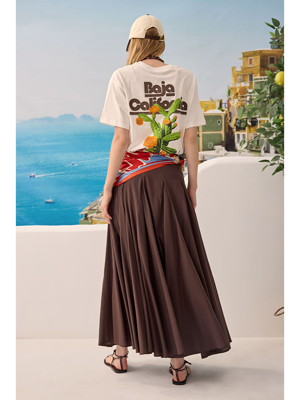 Kahverengi Bele Oturan Volanlı Etek Acı Kahve-3