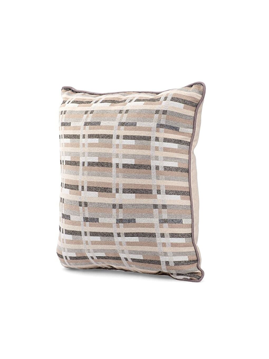 Kahverengi Özel Tasarım 43x43 Dokuma Kırlent Kılıfı Biyeli Gizli Fermuarlı Dekoratif Salon