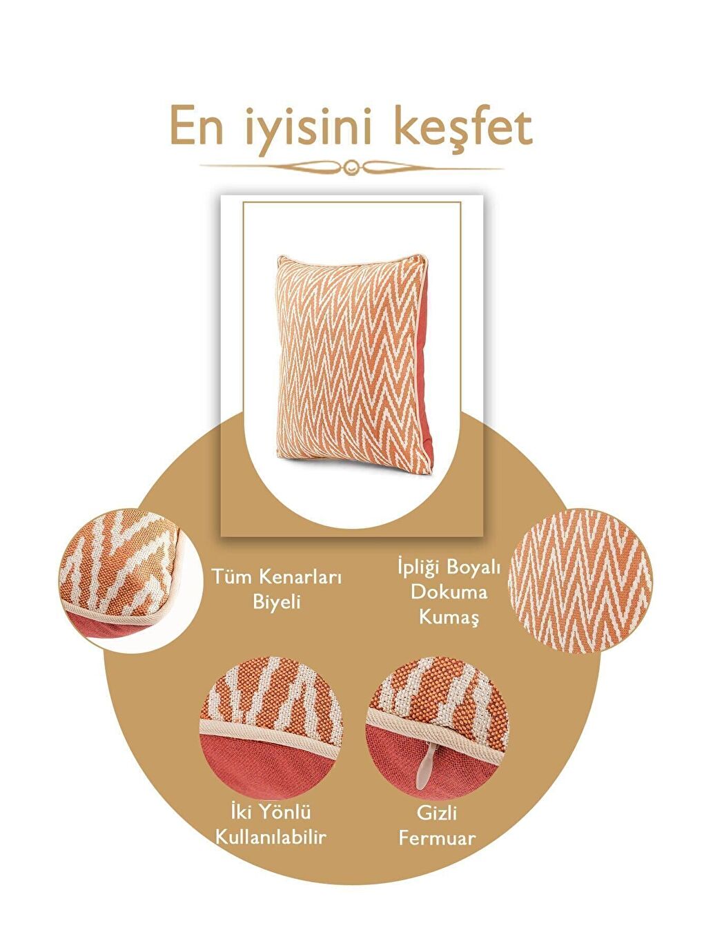 Kahverengi Özel Tasarım 43x43 Dokuma Kırlent Kılıfı Biyeli Gizli Fermuarlı Dekoratif Salon-3