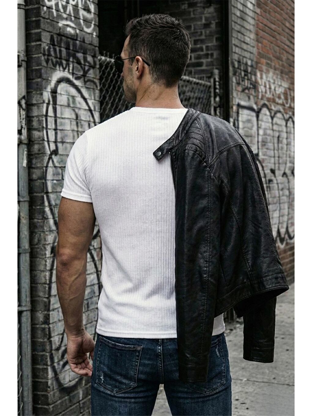 Beyaz Ftx California Flok Baskı Detaylı Premium Fitilli Kumaş Erkek T-Shirt-3