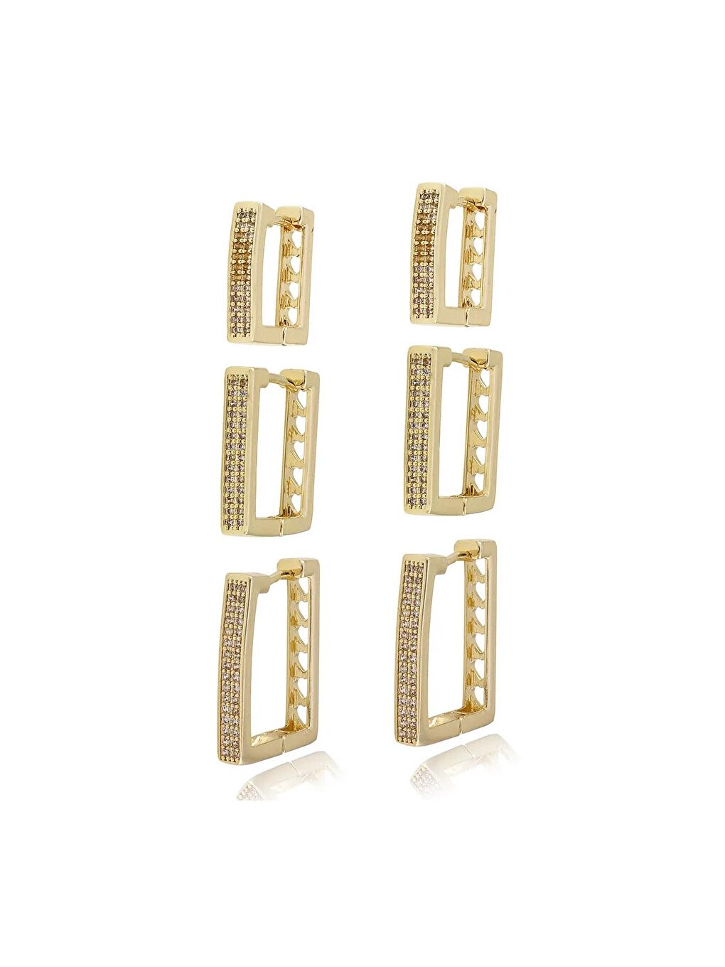 Sarı Sıralı Boy Gömme Taşlı dikdörtgen Küpe Seti 6 adet-1