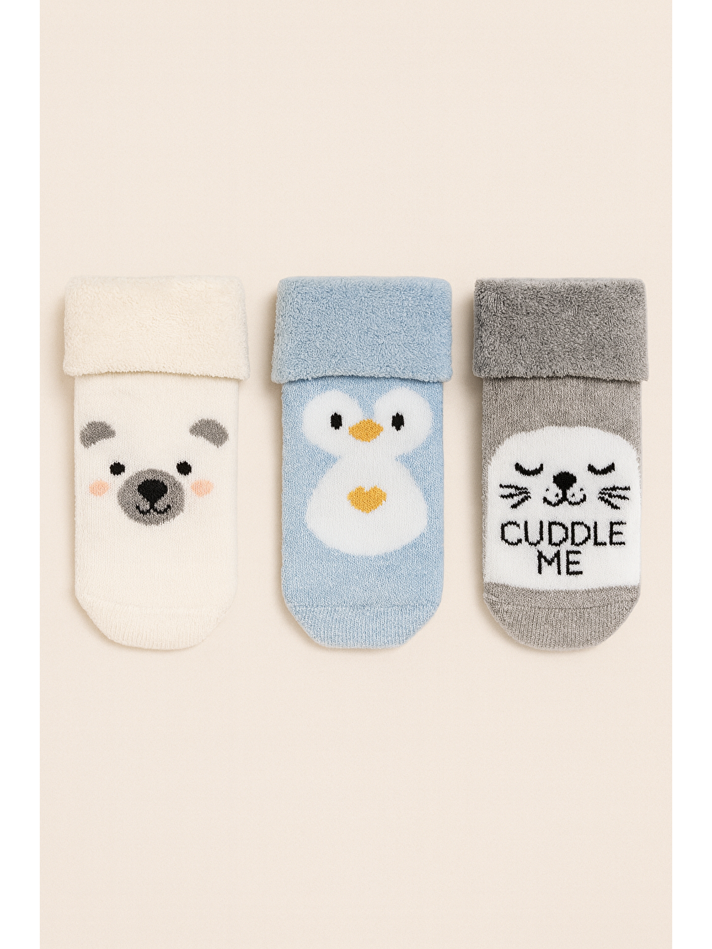 Karışık Bebek 3'Lü Hayvan Desenli İçi Havlu Soket Çorap