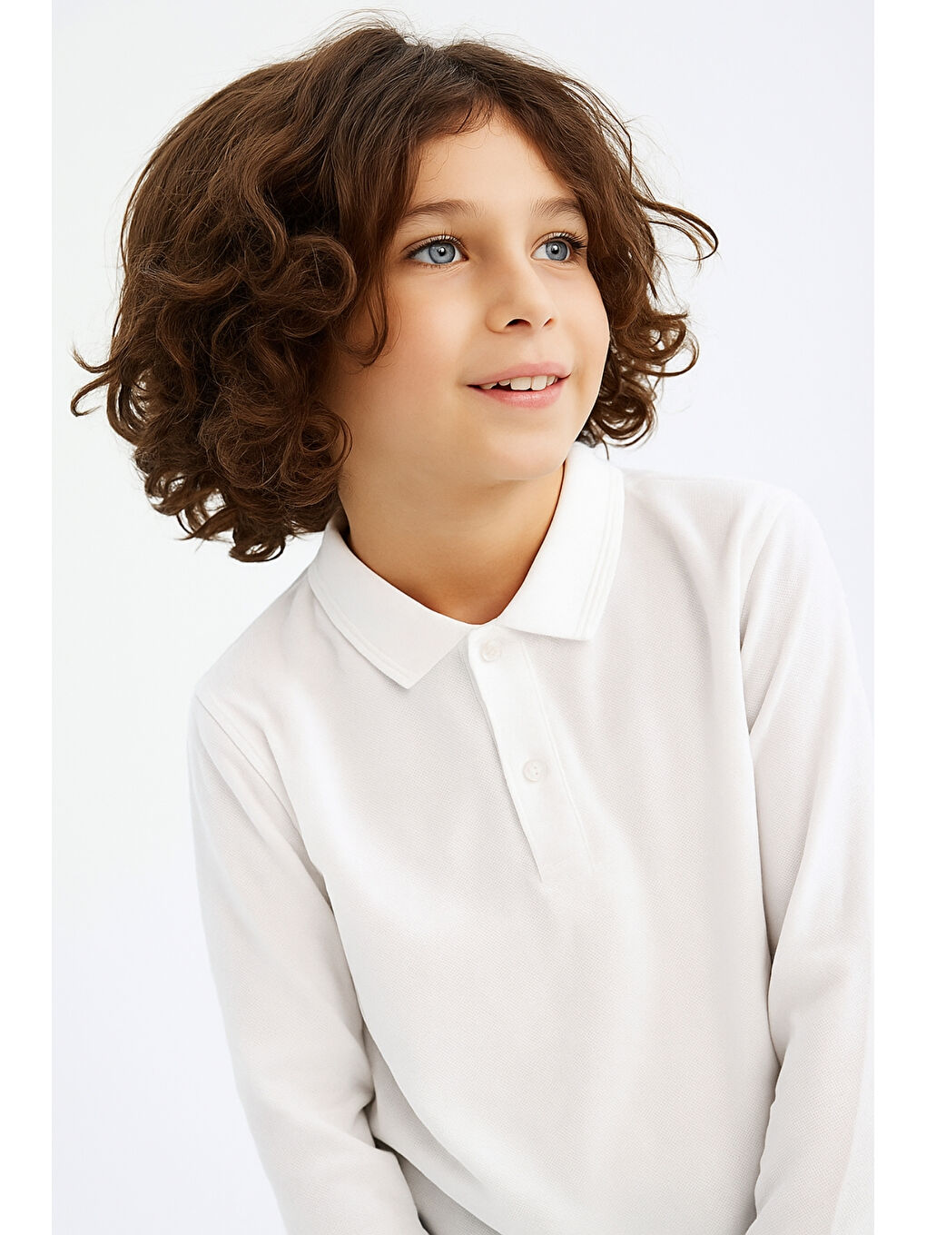 Erkek Çocuk Polo Yaka Basic Pamuk Uzun Kollu Beyaz Okul Tişörtü AK-3550-3