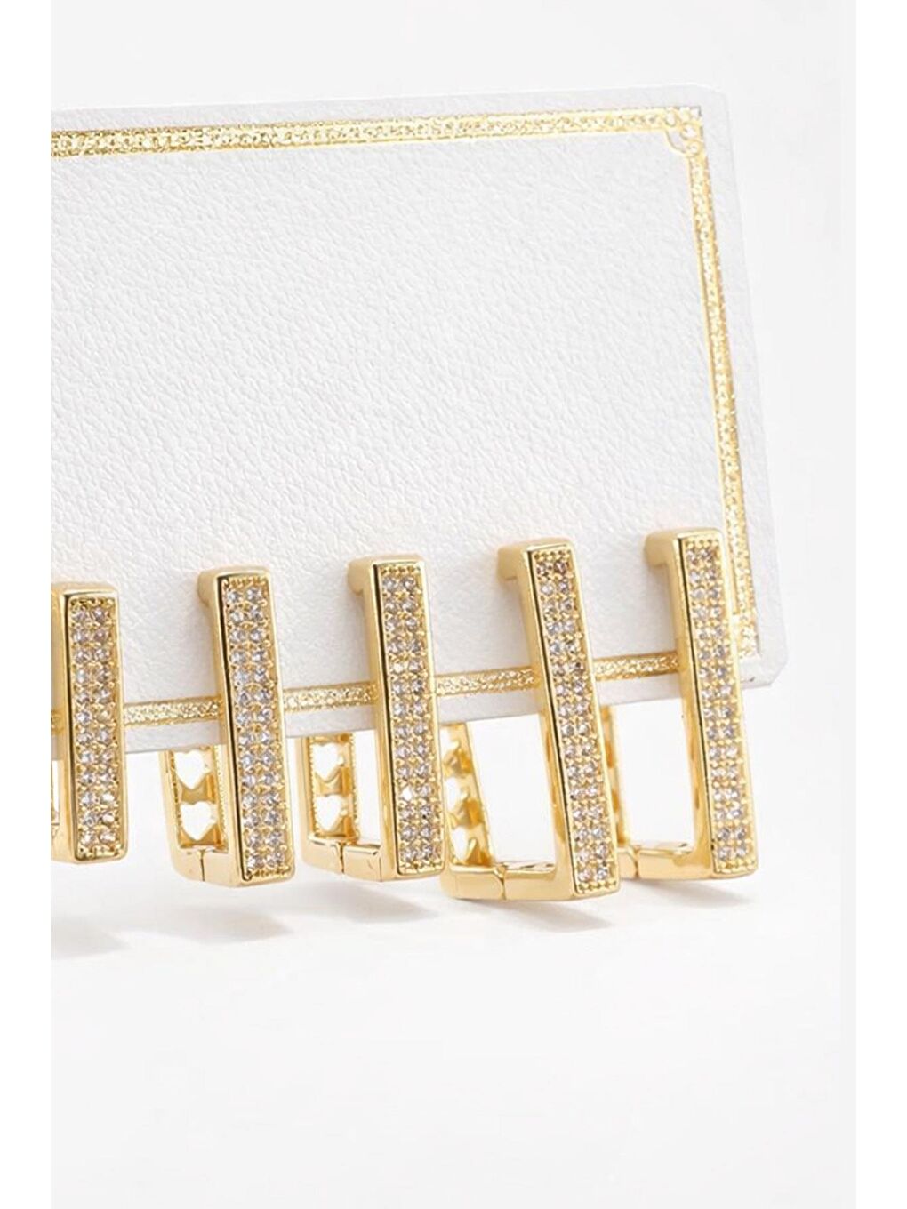 Sarı Sıralı Boy Gömme Taşlı dikdörtgen Küpe Seti 6 adet-4