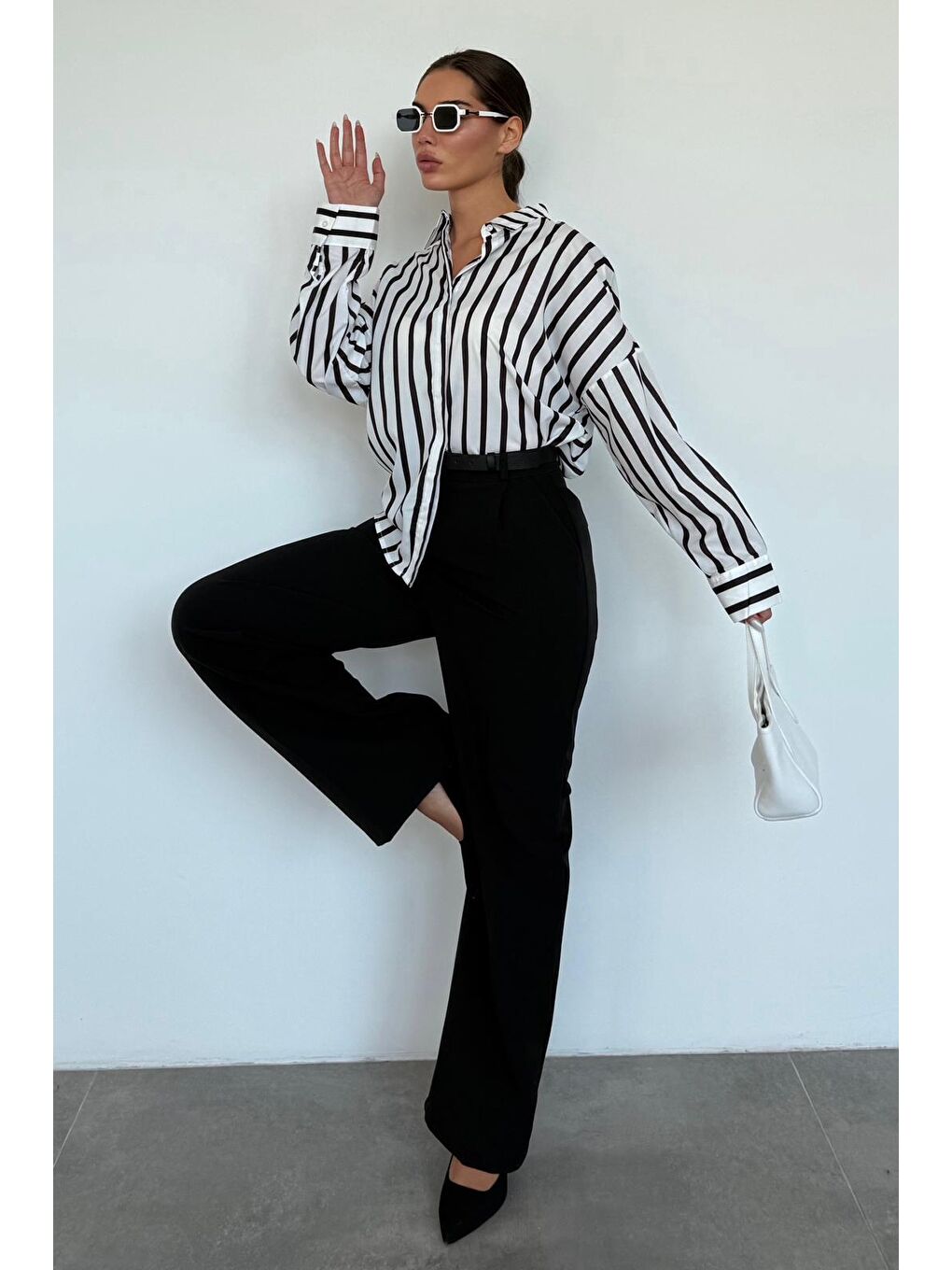 Siyah Yüksek Bel Kadın Palazzo Pantolon Mg2506-4