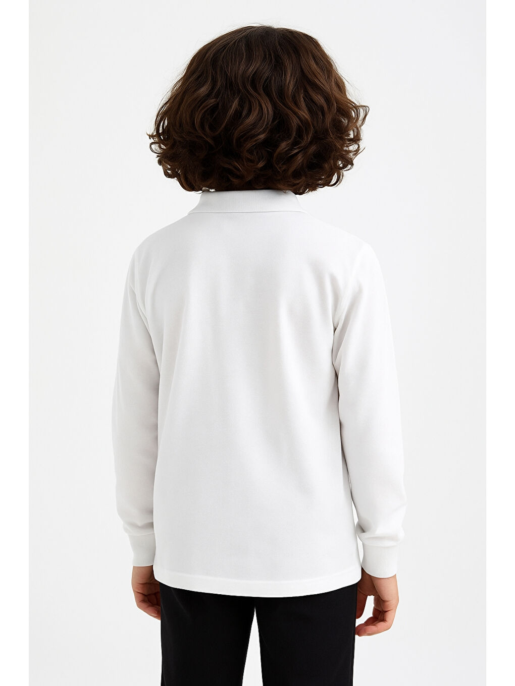 Erkek Çocuk Polo Yaka Basic Pamuk Uzun Kollu Beyaz Okul Tişörtü AK-3550-4