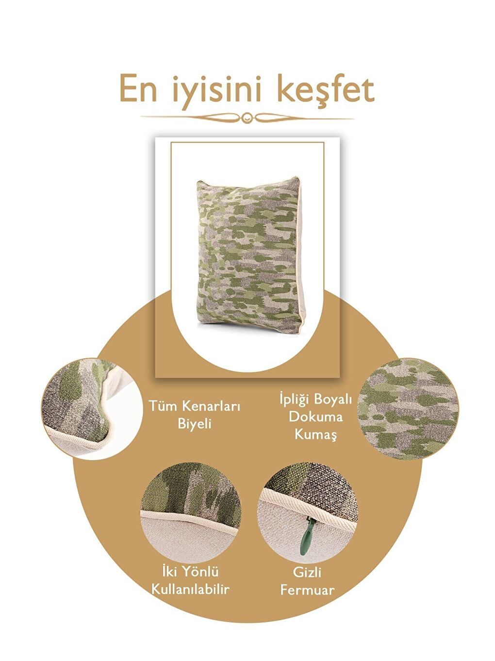 Haki Özel Tasarım 43x43 Dokuma Kırlent Kılıfı Biyeli Gizli Fermuarlı Dekoratif Salon-3