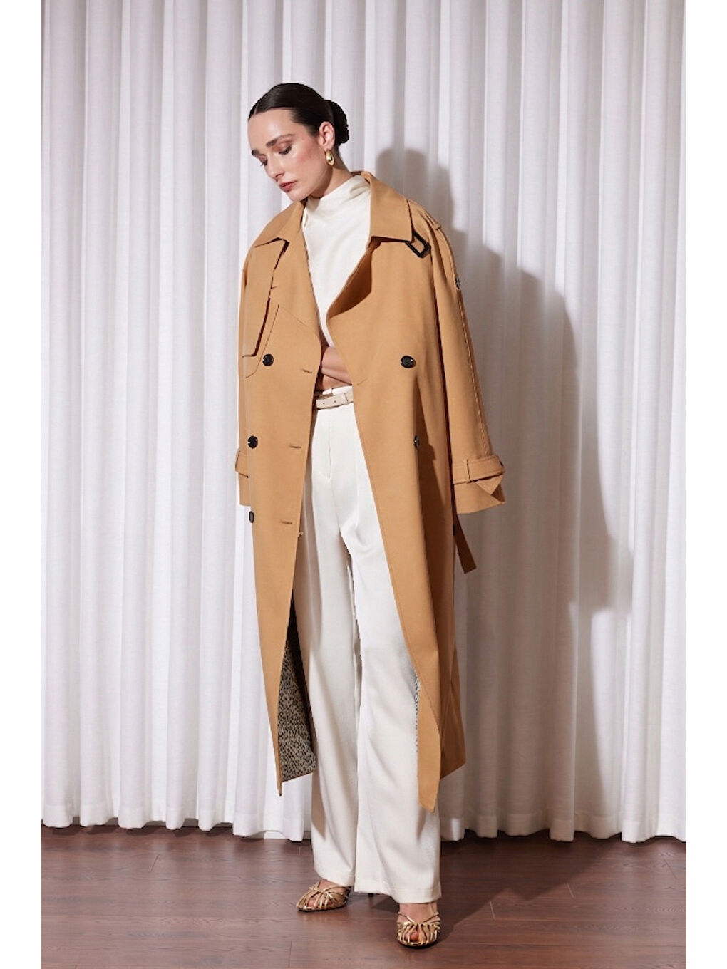 Kahverengi Missemramiss Rose Astar Detaylı Trençkot 5343 Camel-1