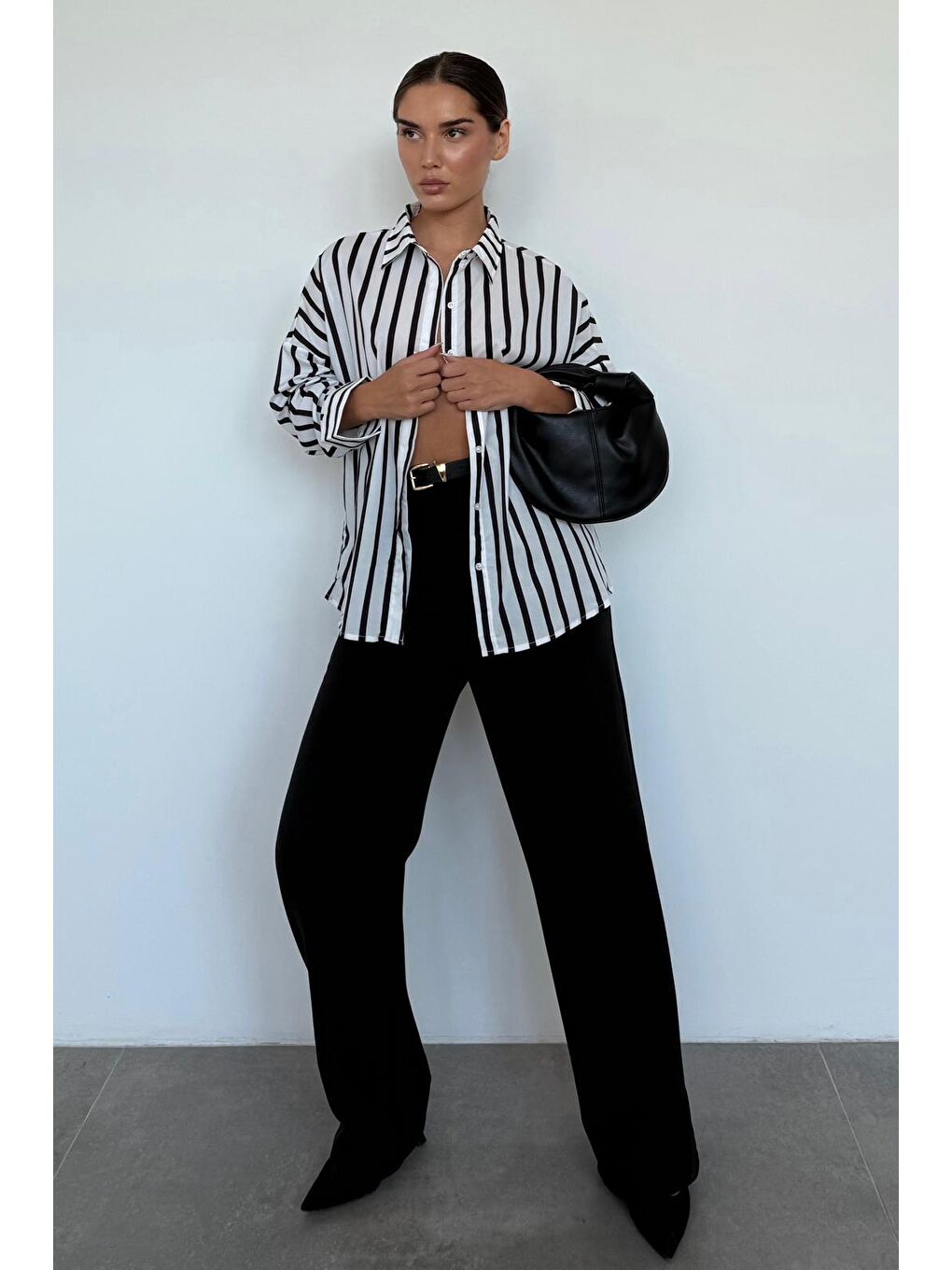 Siyah Yüksek Bel Kadın Palazzo Pantolon Mg2506-5